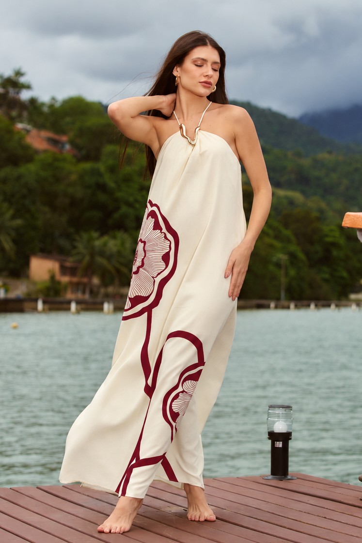 Vestido Viscose Estampado Frente Única