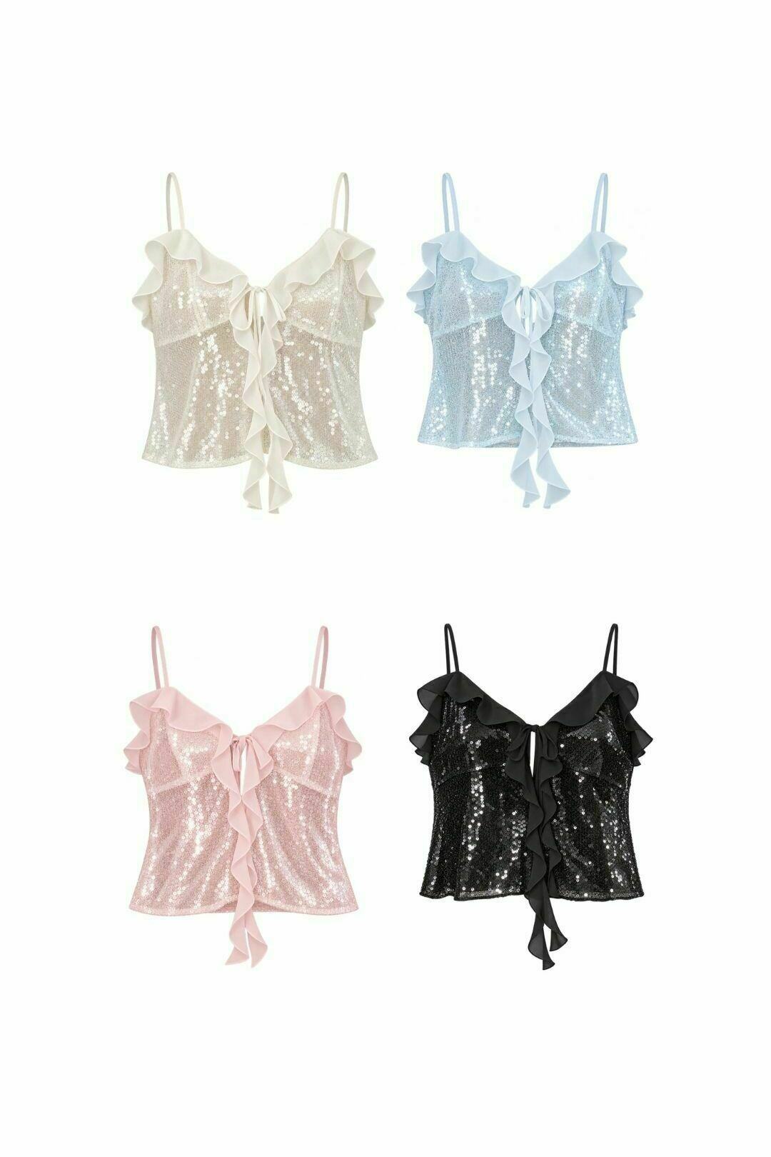 Blusa Paetê Alça Fina com Babados
