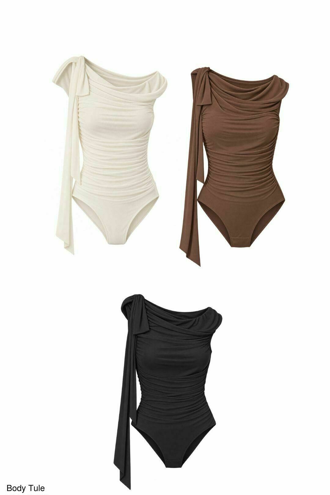 Body Franzido Tule com Laço no Ombro
