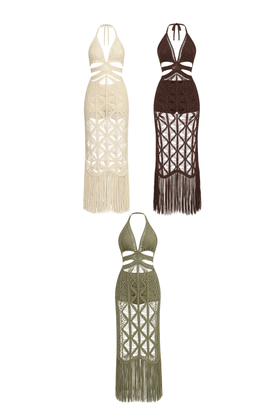 Vestido Tricot com Recorte Cintura e Franja