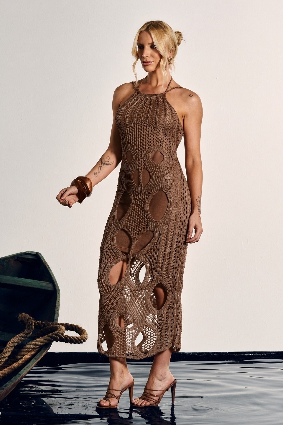 Vestido Tricot Midi Trama Vazado