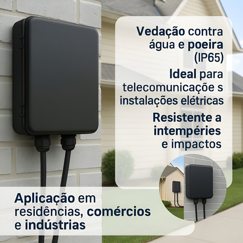 Caixa Hermética Preta Padrão 250x200x80 mm Instalação Externa Poste