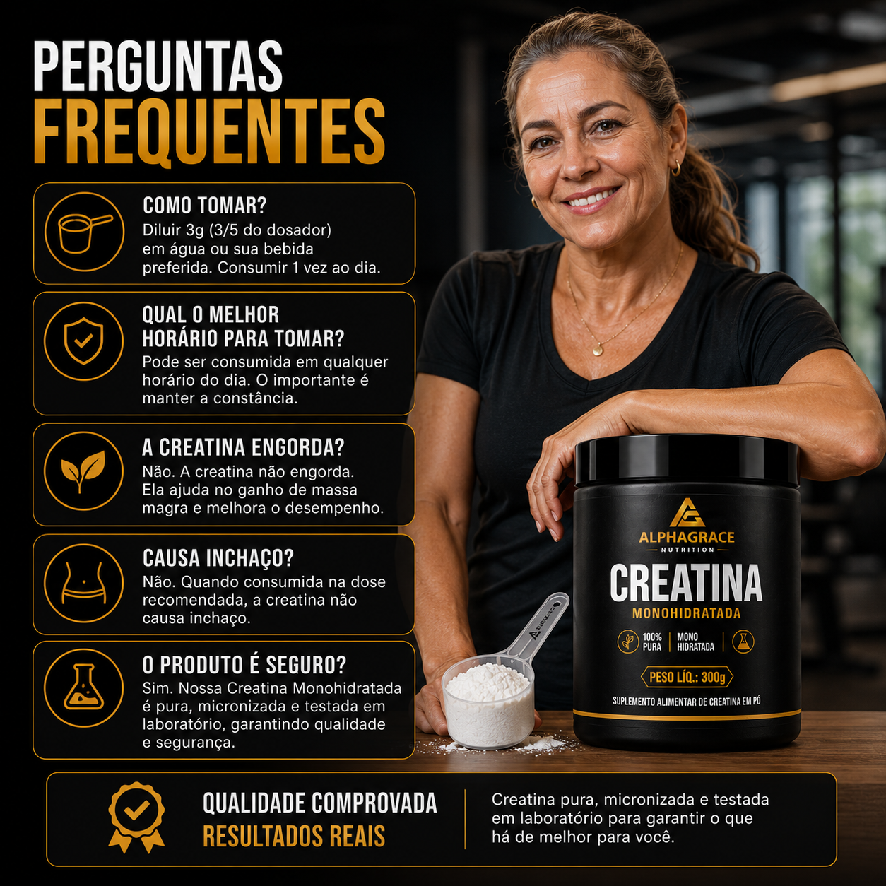 Creatina Monohidratada 300g 100% Pura Alto Desempenho