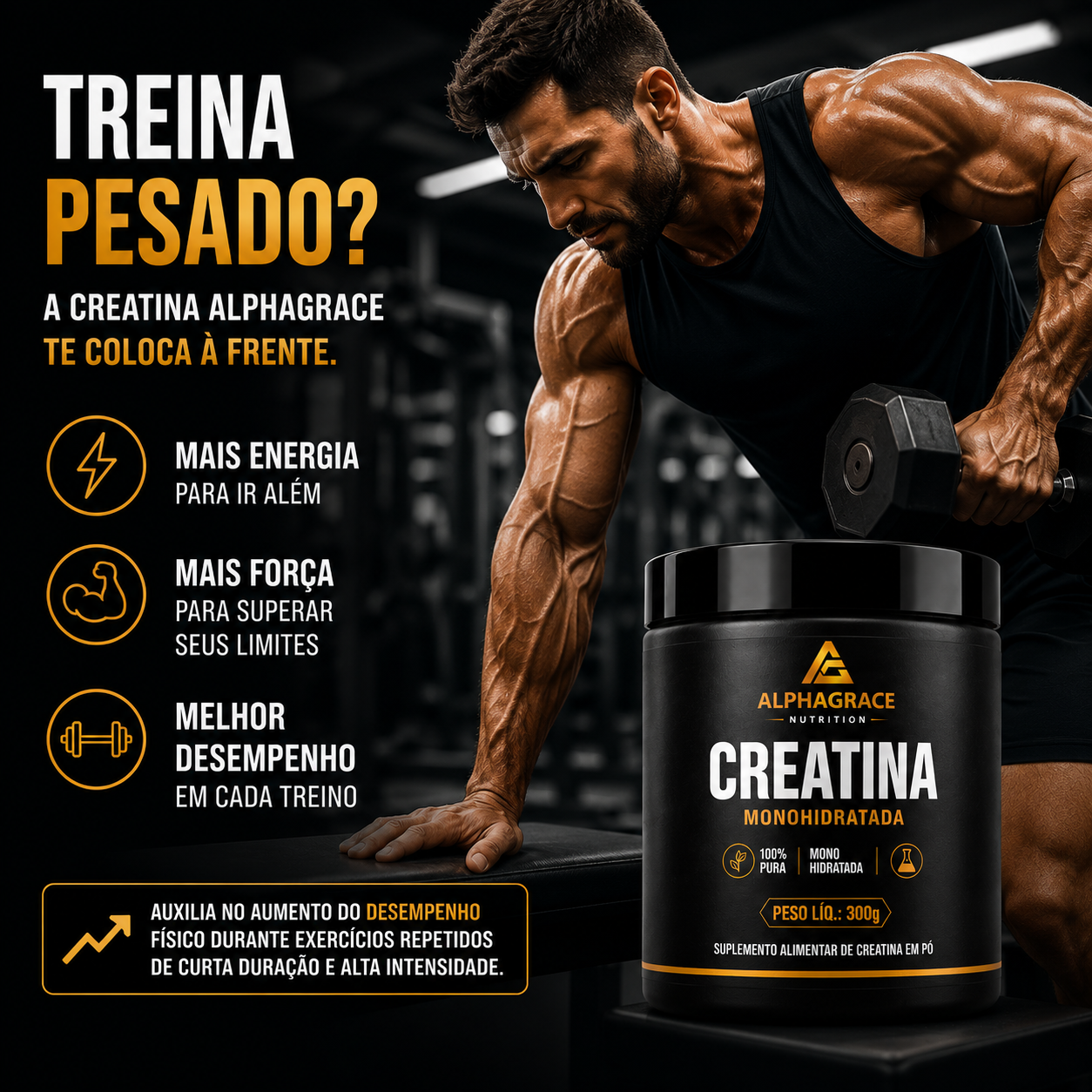 Creatina Monohidratada 300g 100% Pura Alto Desempenho