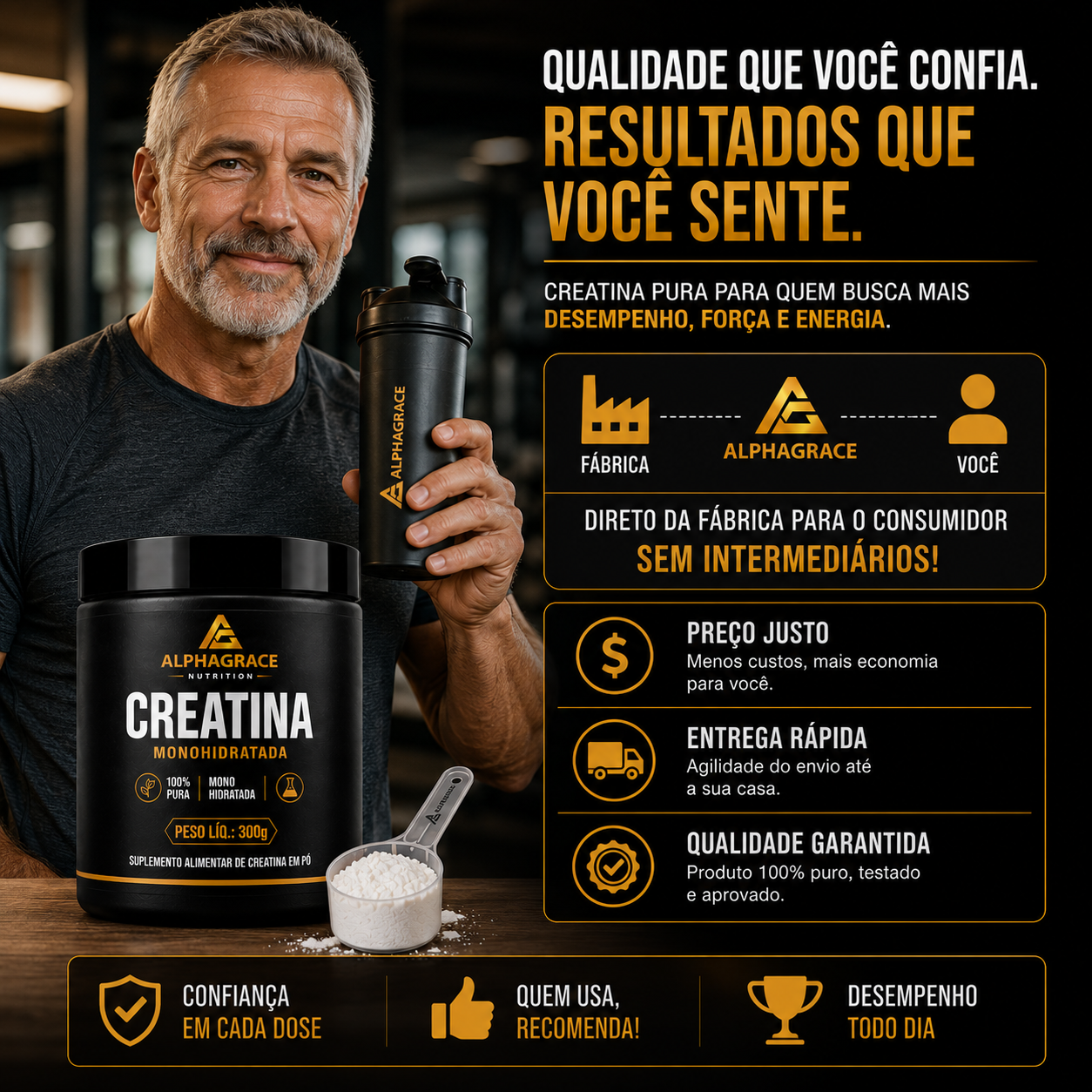 Creatina Monohidratada 300g 100% Pura Alto Desempenho