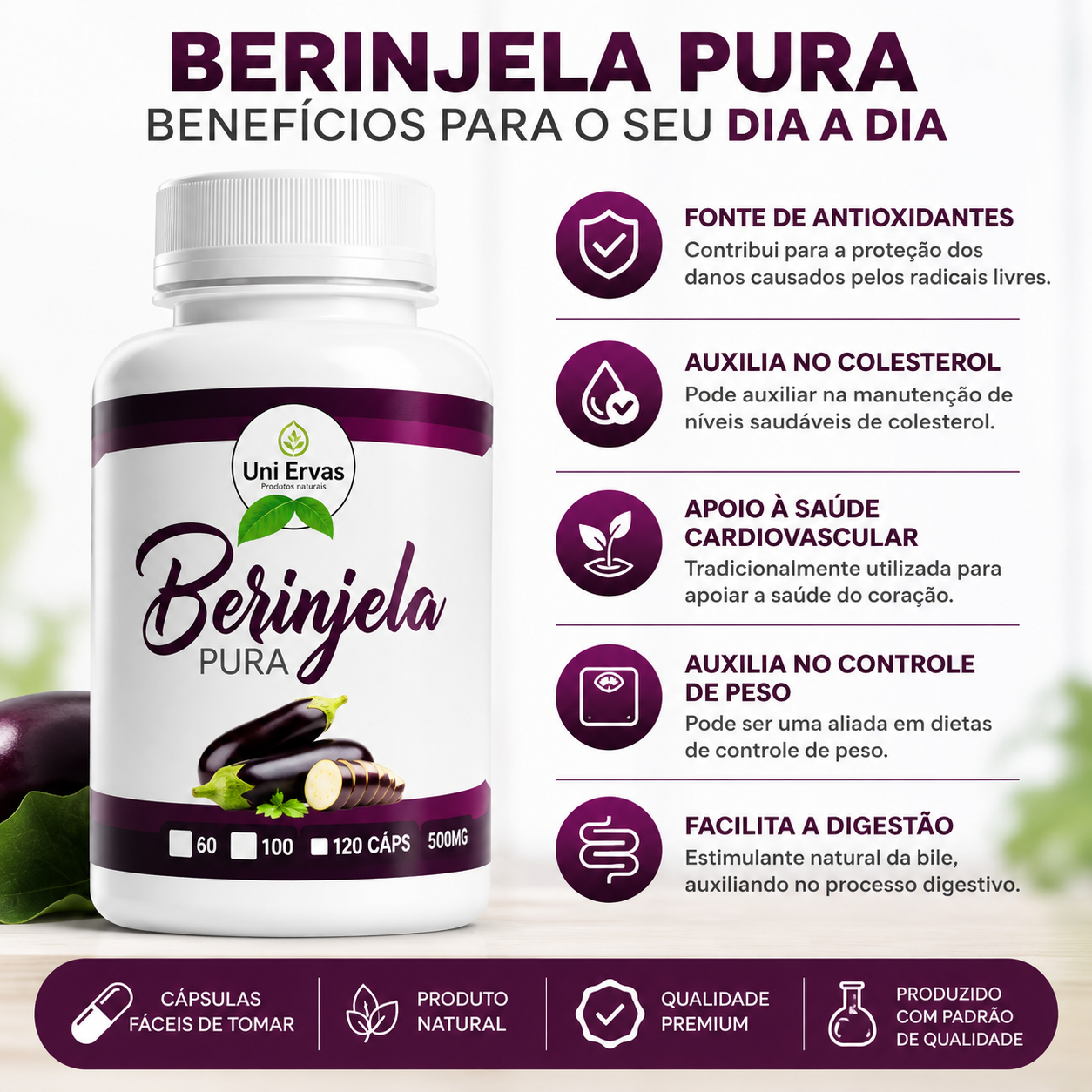 Berinjela Pura 120 Cápsulas 500mg