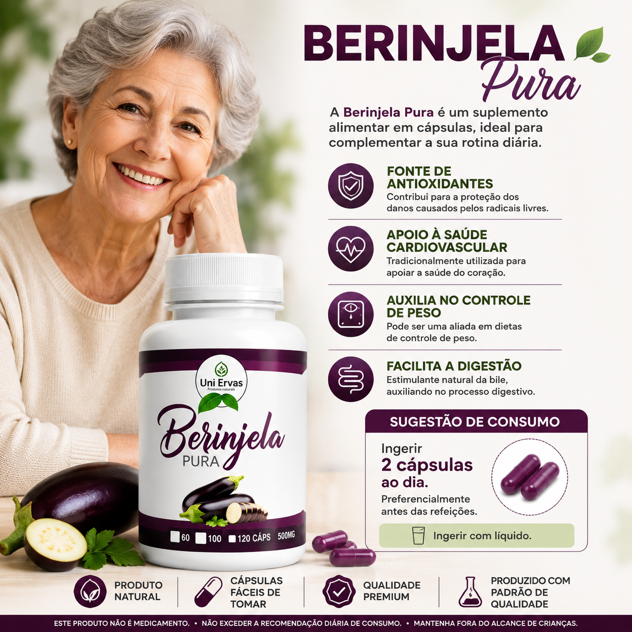 Berinjela Pura 120 Cápsulas 500mg