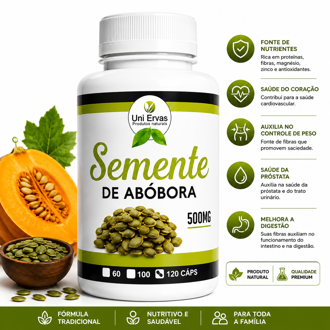 Óleo de Semente de Abóbora 120 Capsulas 500mg