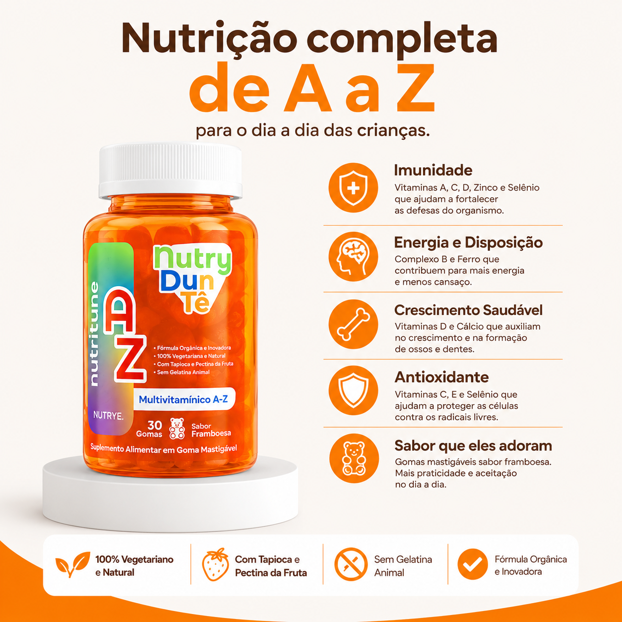 MultiVit AZ . Suplemento Multivitamínico de A a Z . Gummy KIDS . NutryDuniTê . 30 Gomas