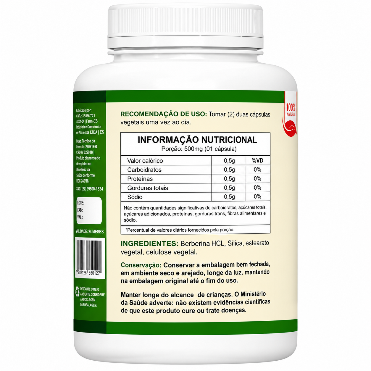 Berberina Advanced Berberine HCL 500mg 120 Cápsulas