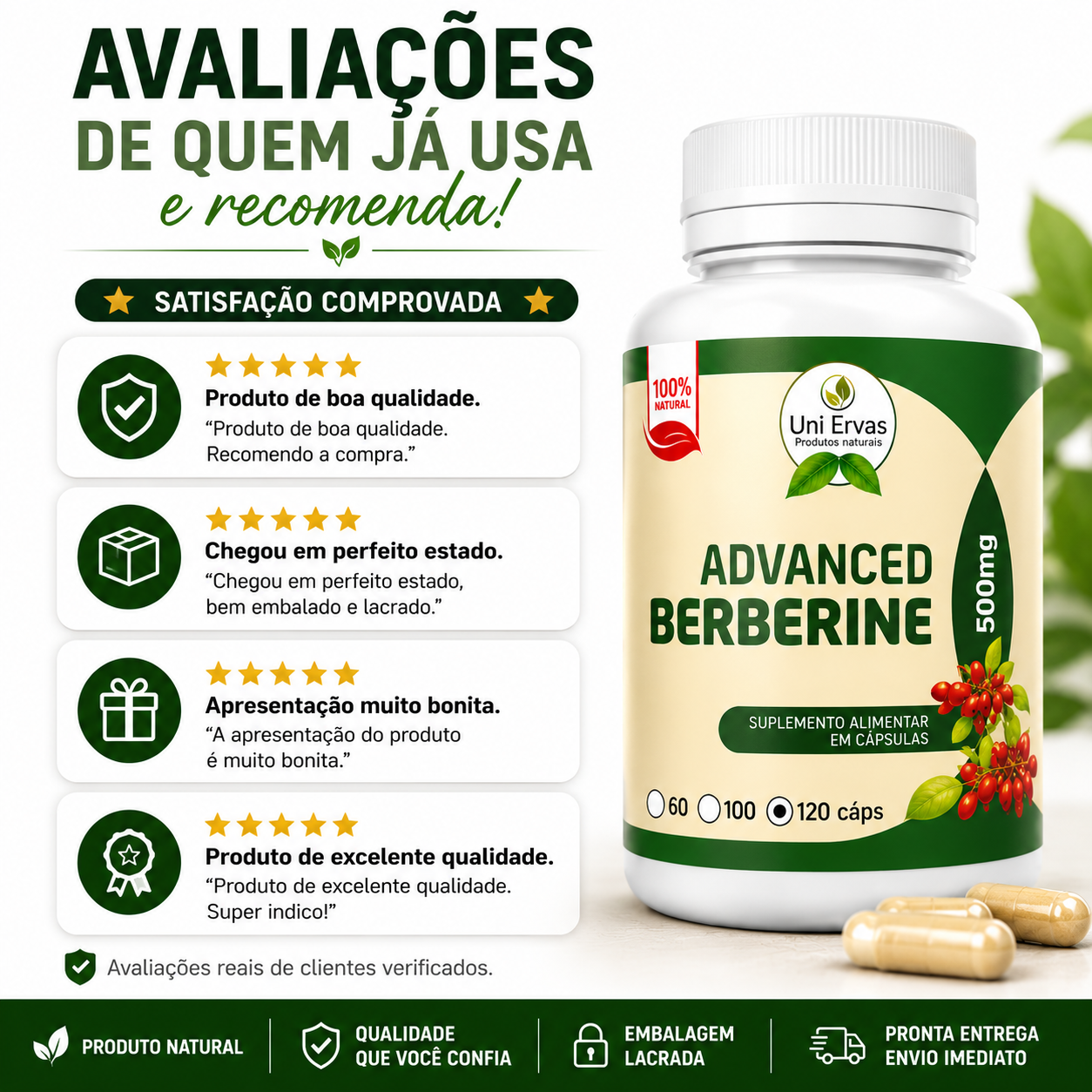 Berberina Advanced Berberine HCL 500mg 120 Cápsulas