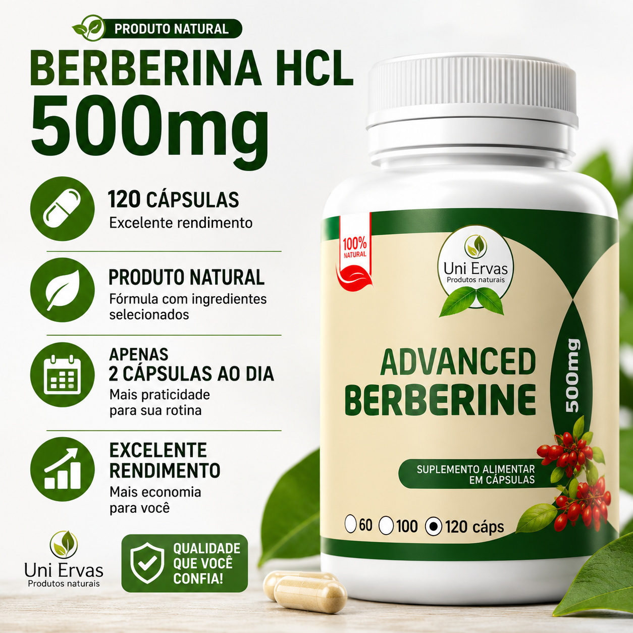Berberina Advanced Berberine HCL 500mg 120 Cápsulas