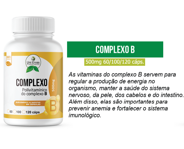 Complexo B 500 Mg Polivitamínico Uni Ervas 120 Cápsulas Vitaminas B1 B2 B3 B5 B6 B9 B12