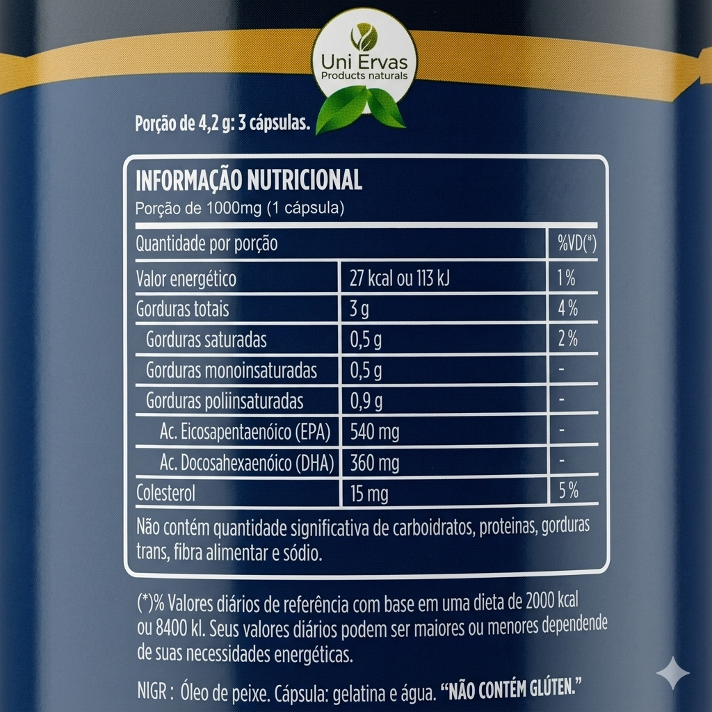 ÔMEGA 3 UNI ERVAS PREMIUM – Alta Concentração (540mg EPA / 360mg DHA) - 120 Cáps