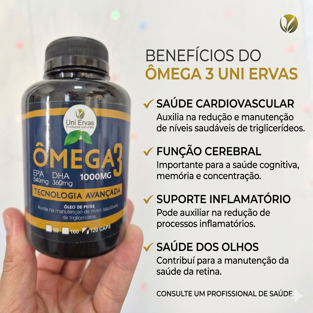 ÔMEGA 3 UNI ERVAS PREMIUM – Alta Concentração (540mg EPA / 360mg DHA) - 120 Cáps