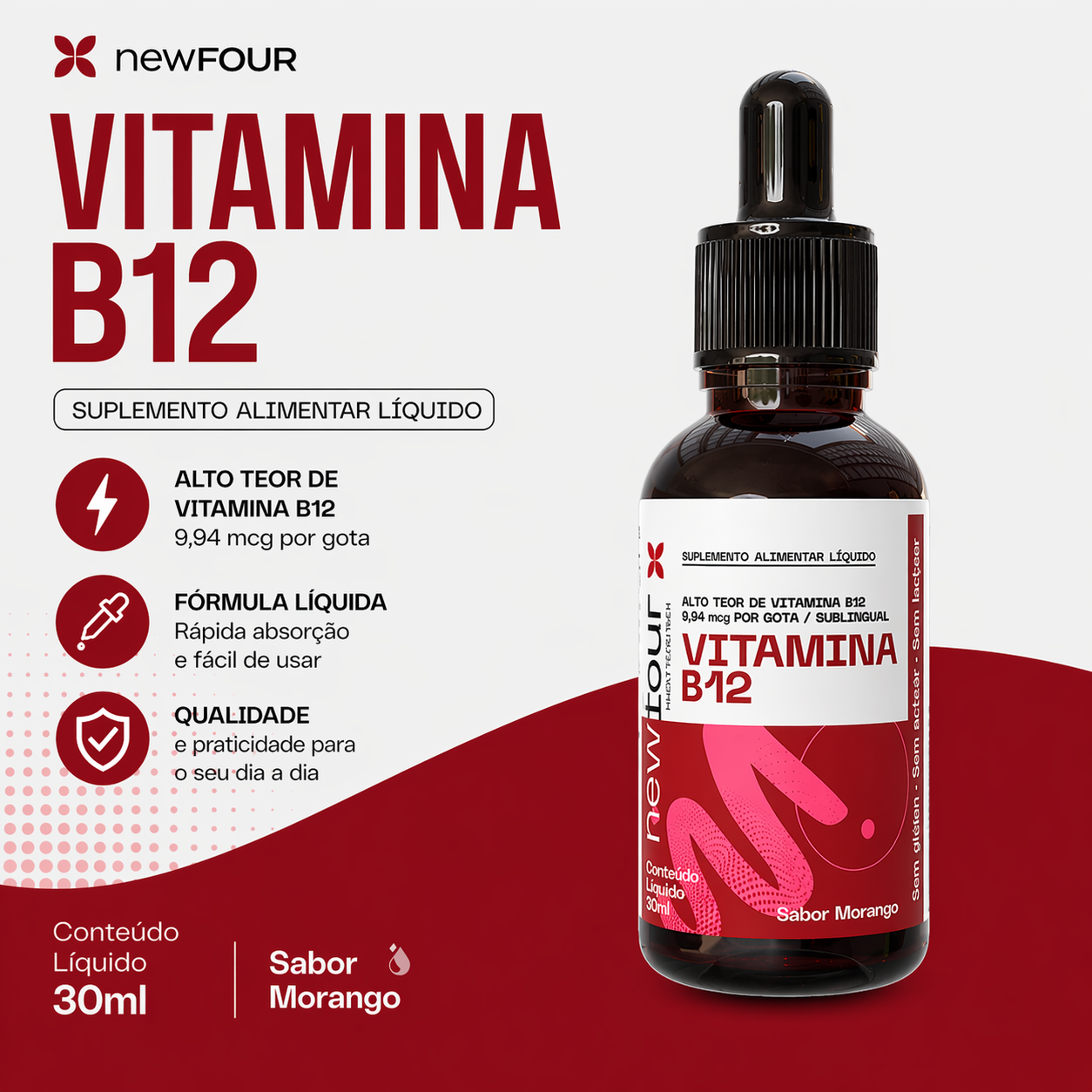Vitamina B12 Metilcobalamina Sublingual 20 Ml 9 Mcg Morango