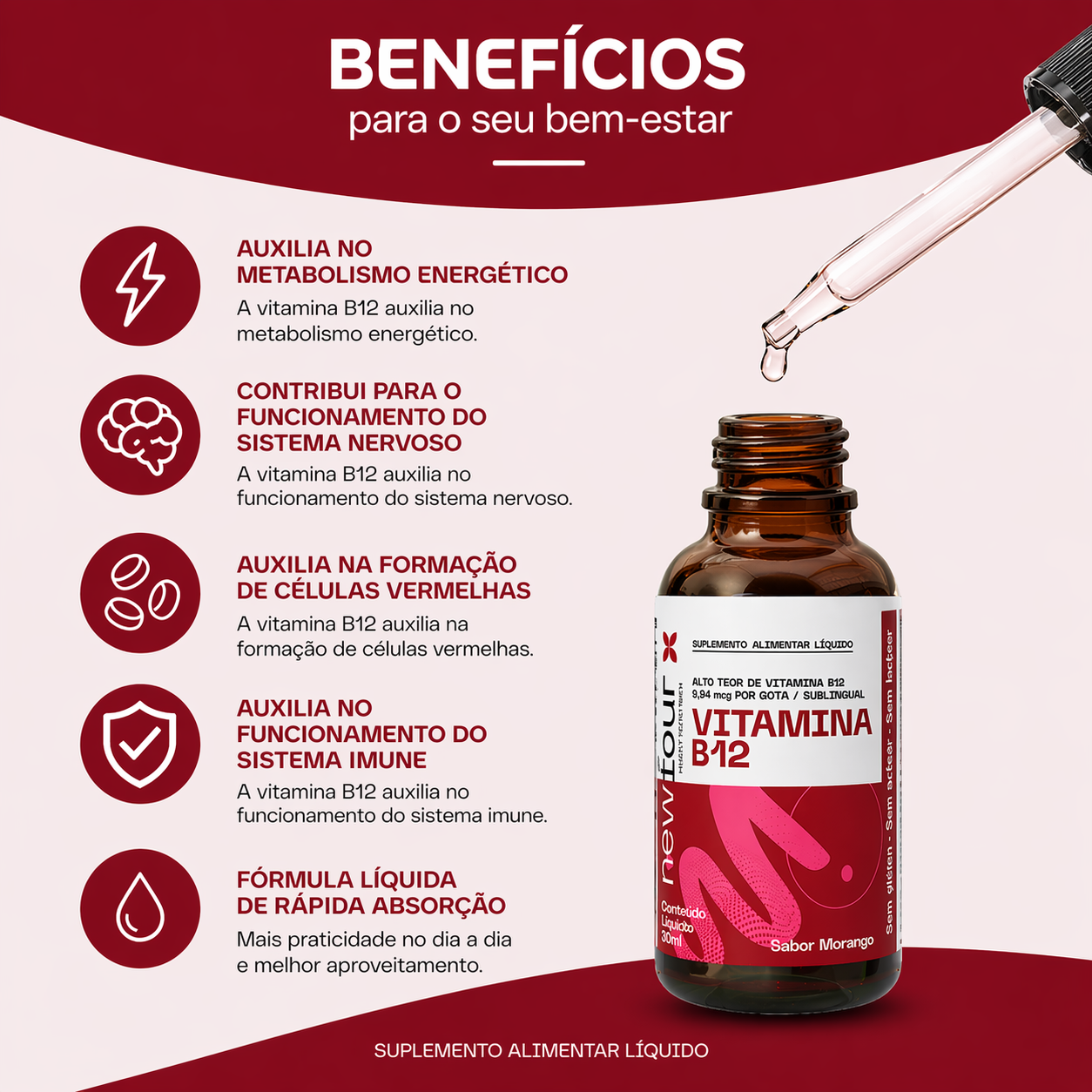 Vitamina B12 Metilcobalamina Sublingual 20 Ml 9 Mcg Morango