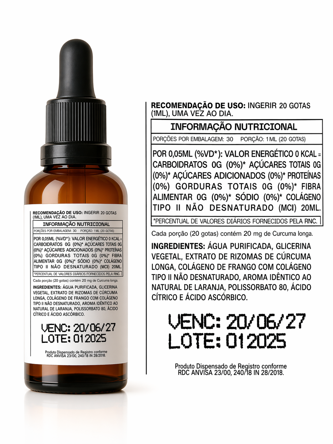 Cúrcuma + Colágeno Tipo II  30ml Articulações Mobilidade