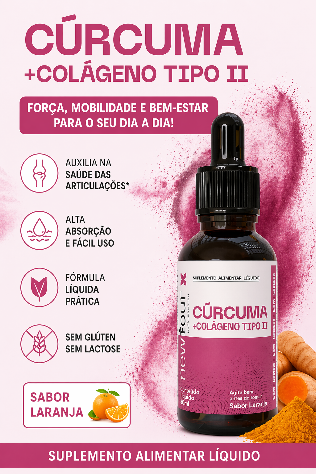 Cúrcuma + Colágeno Tipo II  30ml Articulações Mobilidade