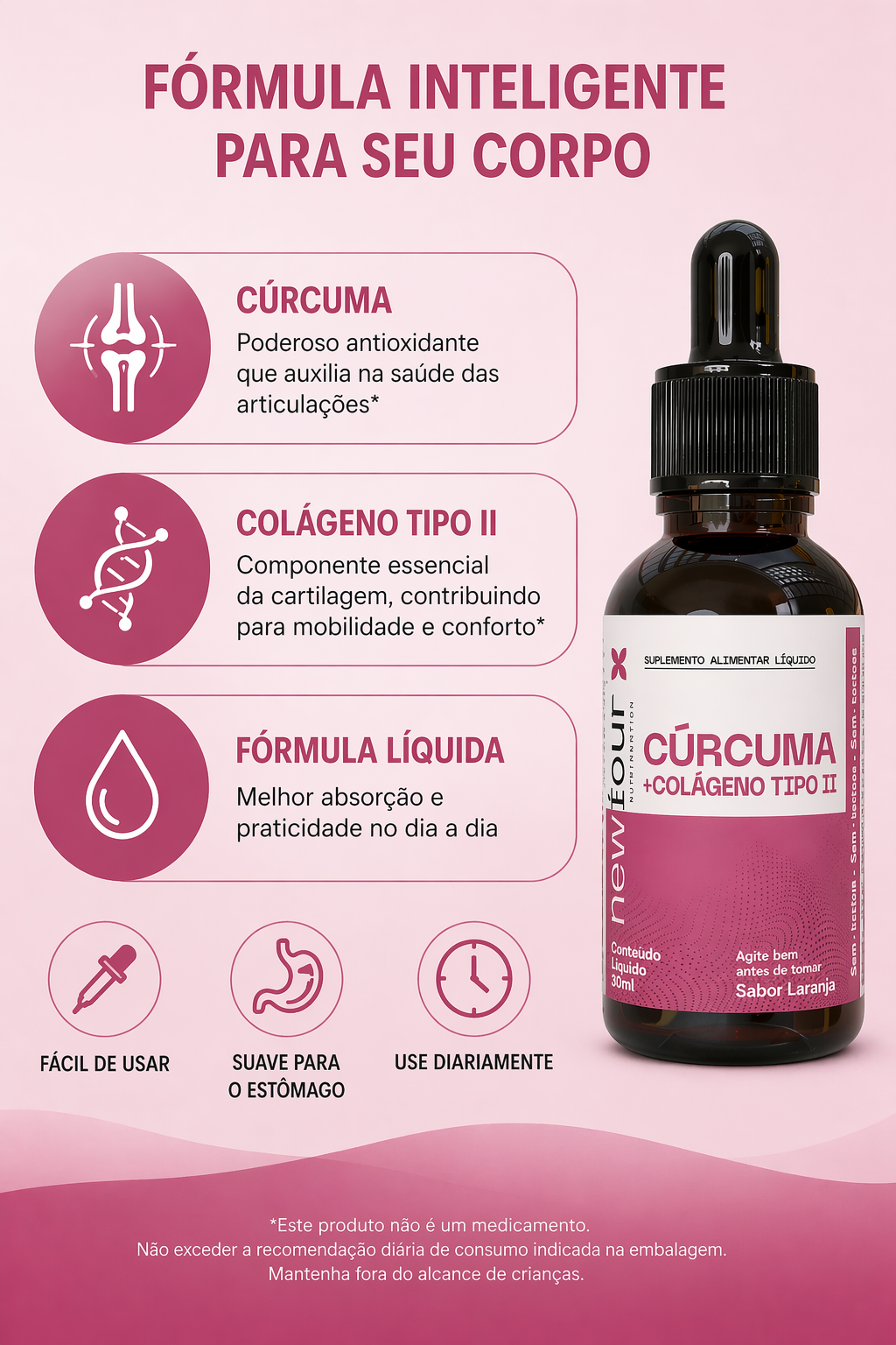 Cúrcuma + Colágeno Tipo II  30ml Articulações Mobilidade