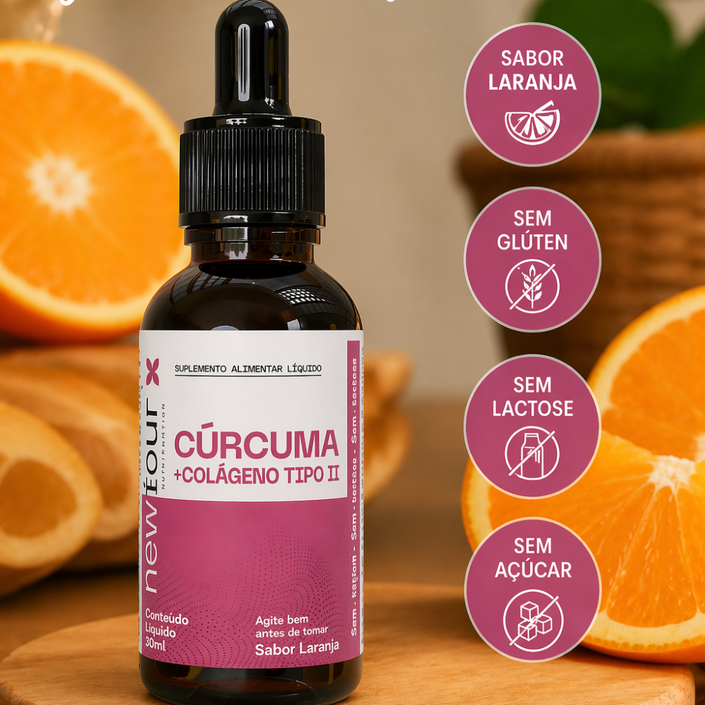 Cúrcuma + Colágeno Tipo II  30ml Articulações Mobilidade