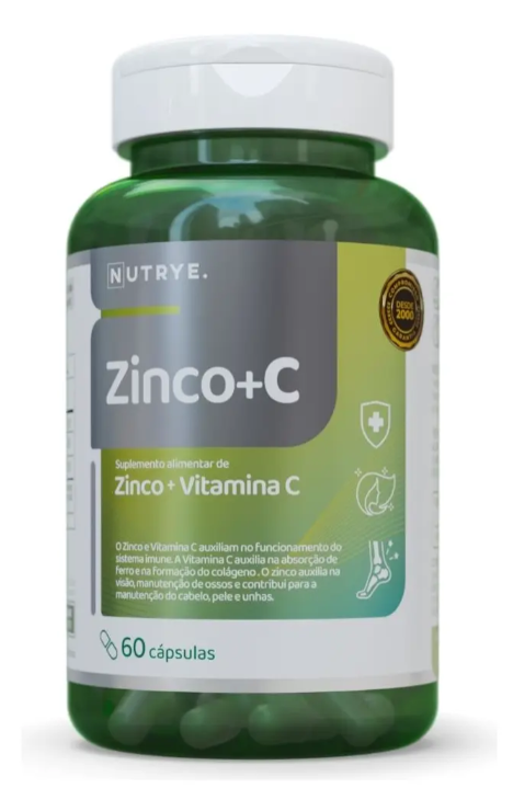 Vitamina C e Zinco Nutrye 1000mg 60 Cápsulas Sem Glúten Suplemento