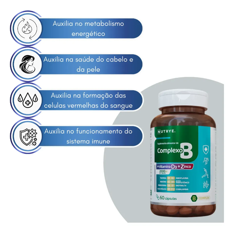 Complexo B + Zinco + Vitamina D3 . 60 capsulas
