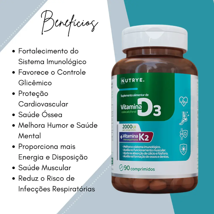 Vitamina D3(2000 Ui) + K2 + B2 | Sabor Tutti-Frutti | Auxilia na Saúde Óssea, Muscular e Imunológica | 3 Meses de Uso -