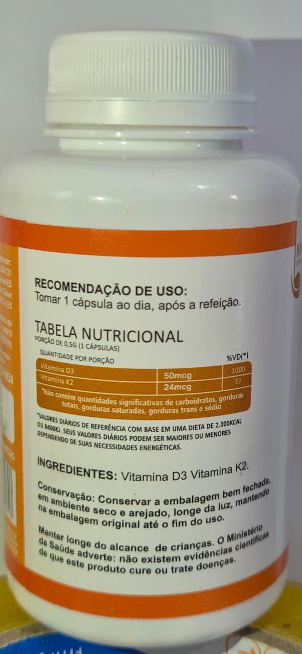 Vitamina D3 + Vitamina K2 Uni Ervas 120 Cápsulas Suplemento Alimentar Premium