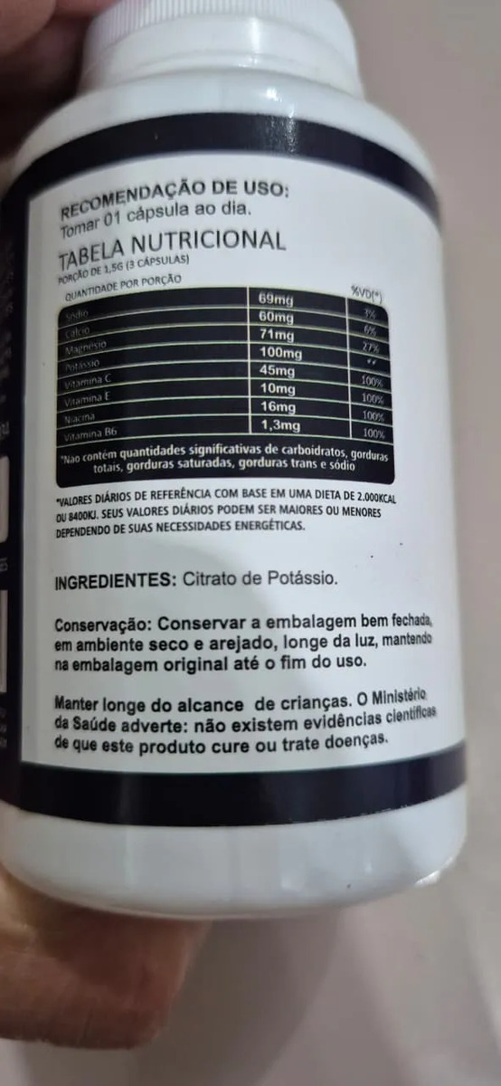 Citrato de Potássio 500 Mg 120 Capsulas Sem Sabor