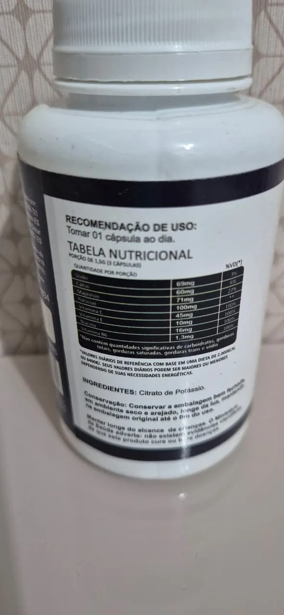 Citrato de Potássio 500 Mg 120 Capsulas Sem Sabor
