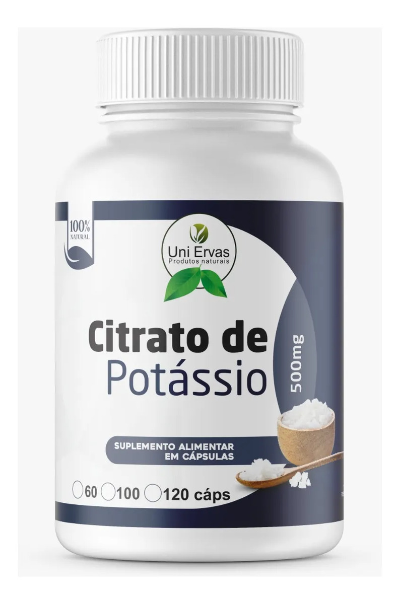 Citrato de Potássio 500 Mg 120 Capsulas Sem Sabor