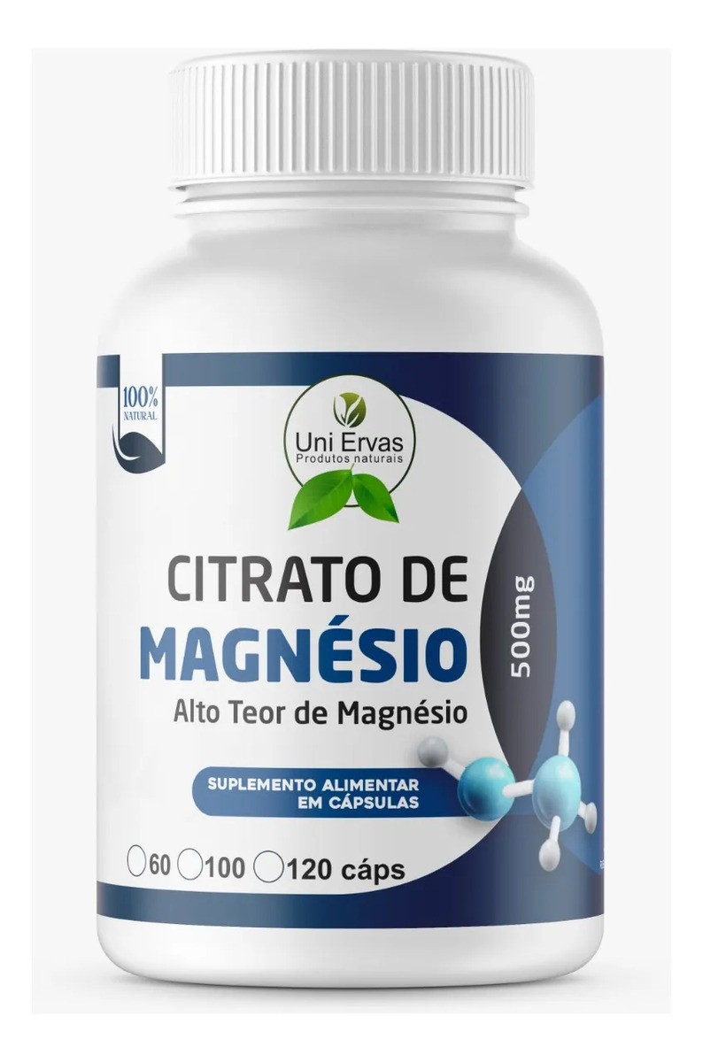 Citrato Magnésio 500 Mg 120 Cápsulas Alta Absorção Uni Ervas