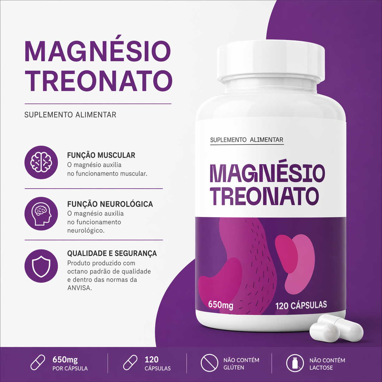 Magnésio Treonato 650mg New Four 120 Cápsulas Original