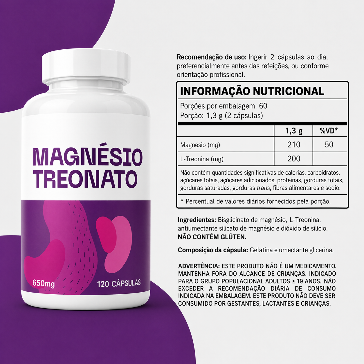Magnésio Treonato 650mg New Four 120 Cápsulas Original