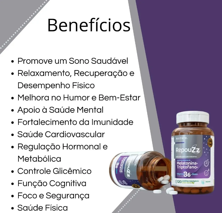 Repouzz Melatonina Triptofano Vitamina B6 Zinco 120 Comprimidos