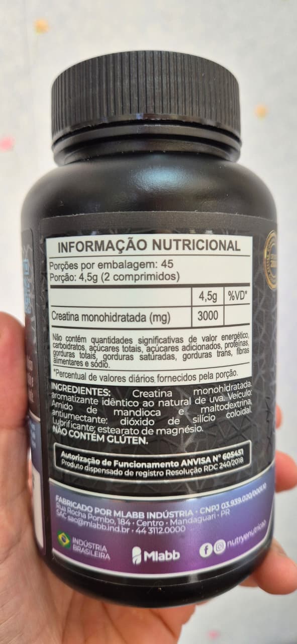 Creatina Monohidratada Mastigável Sabor Uva 90 Comprimidos Nutrytech