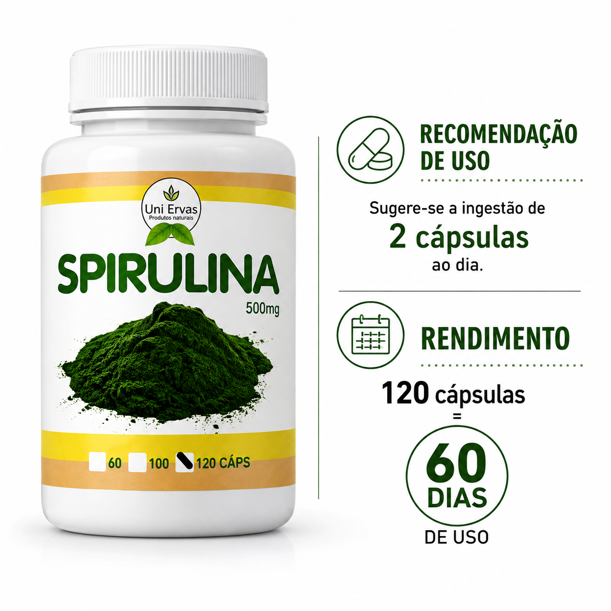Spirulina 500mg 120 Cápsulas