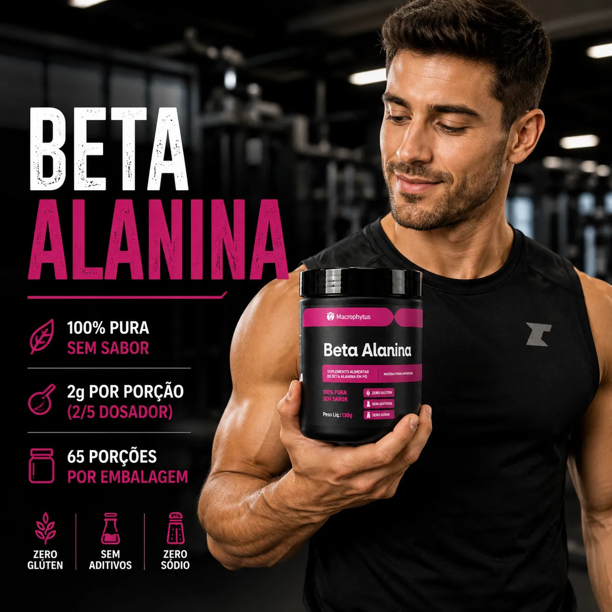 Beta Alanina Sem Sabor 100% Pura 130g Sem Sabor