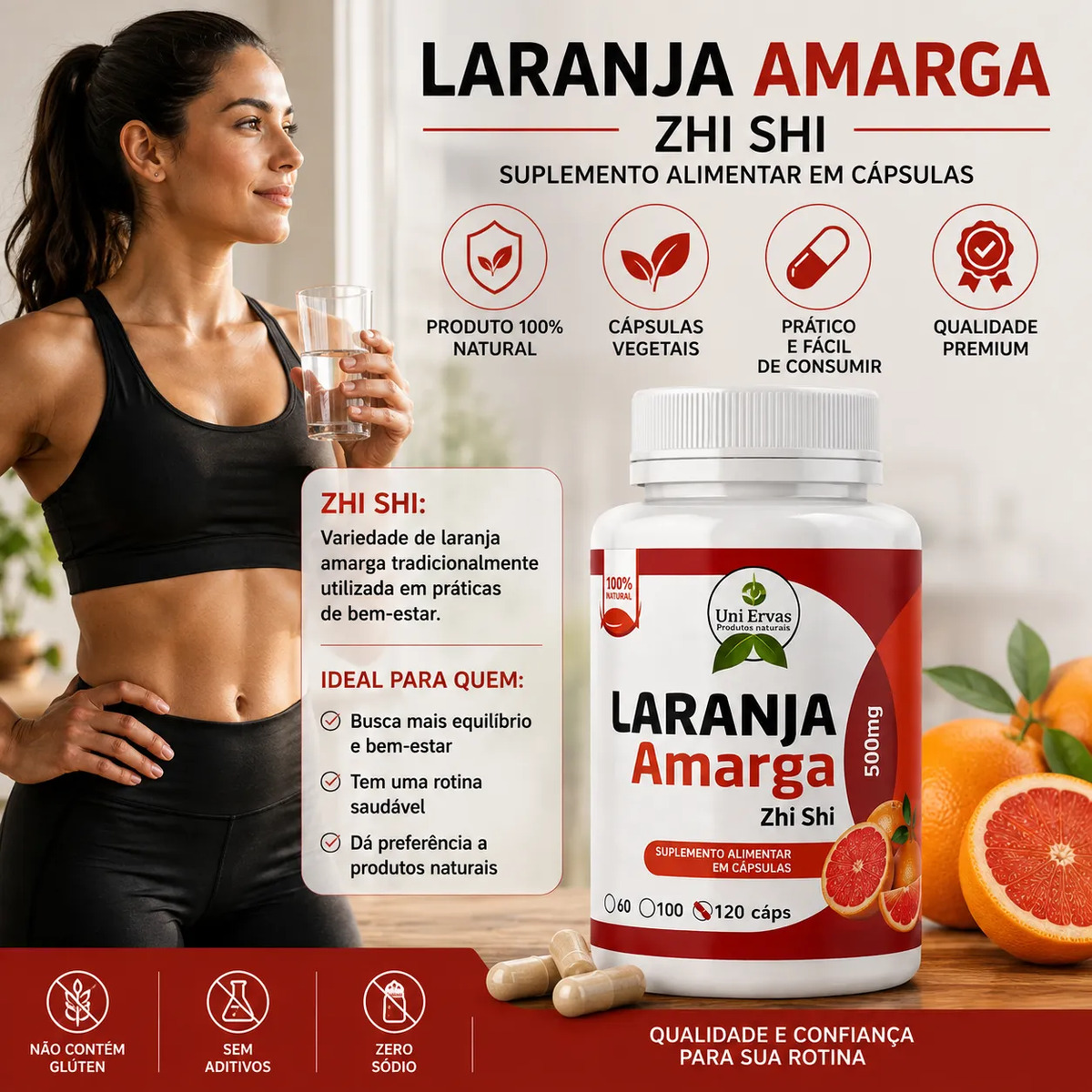 Laranja Amarga Zhi Shi 120 Cápsulas 500mg Sem Sabor