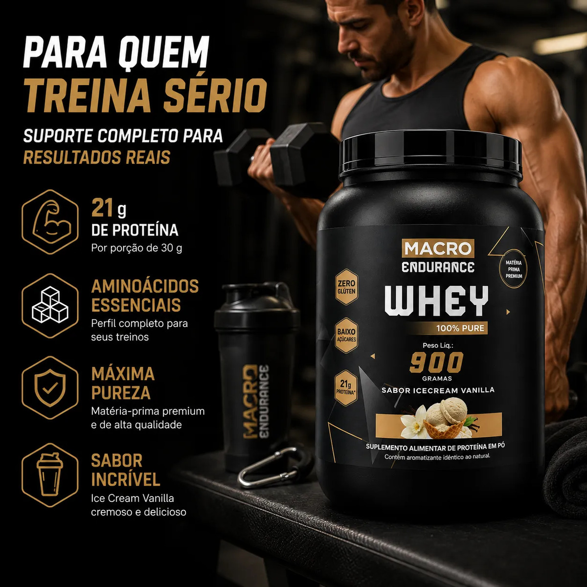 Whey Protein 100% Pure 900g Sabor Icecream Vanilla Baunilha Baunilha