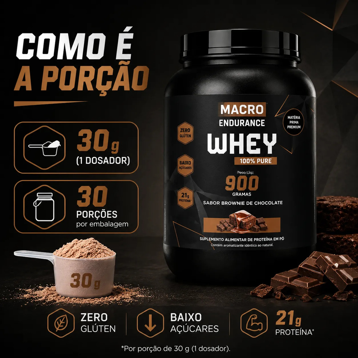 Whey Protein 100% Pure 900g Sabor Brownie De Chocolate Chocolate
