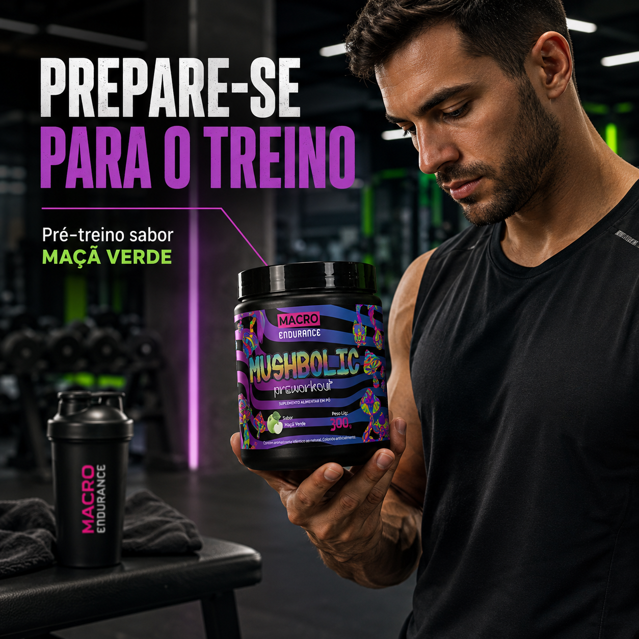 Pré-treino Mushbolic 300g Sabor Maça Verde