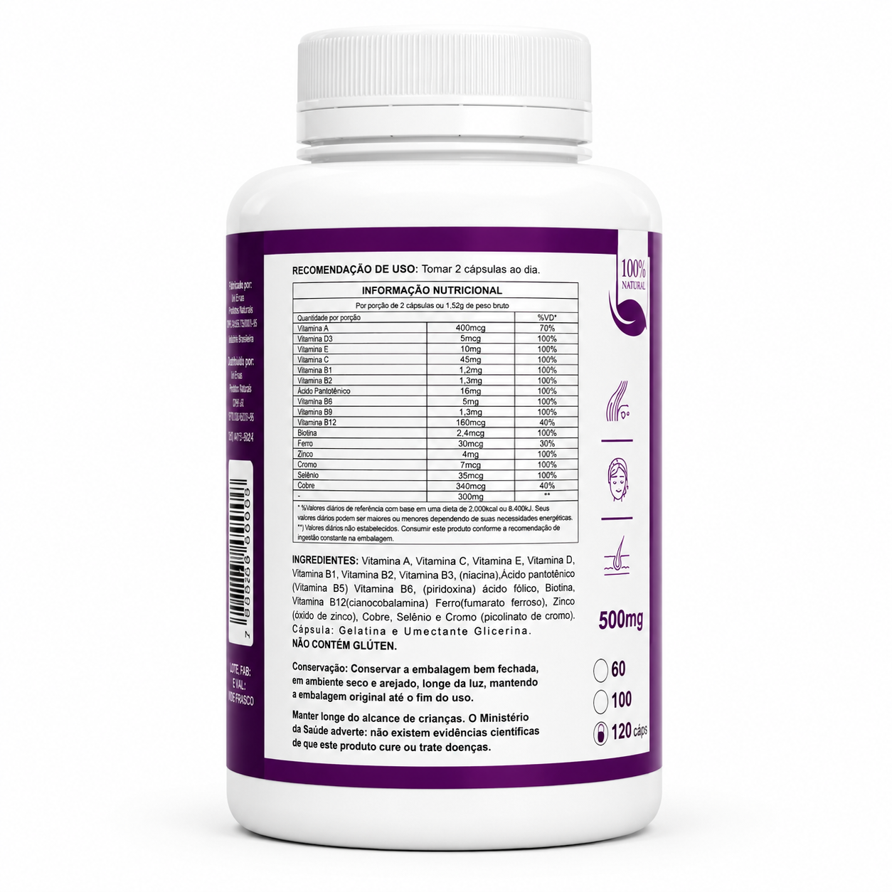 Cabelo Pele e Unha 500mg 120 Cápsulas