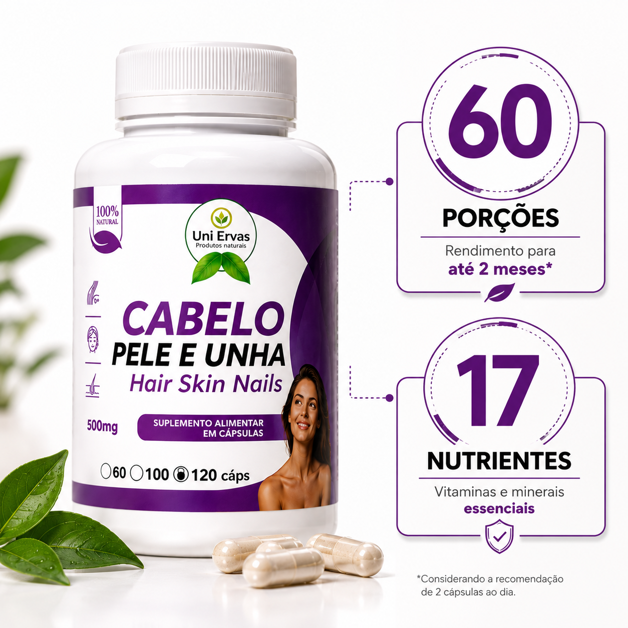 Cabelo Pele e Unha 500mg 120 Cápsulas