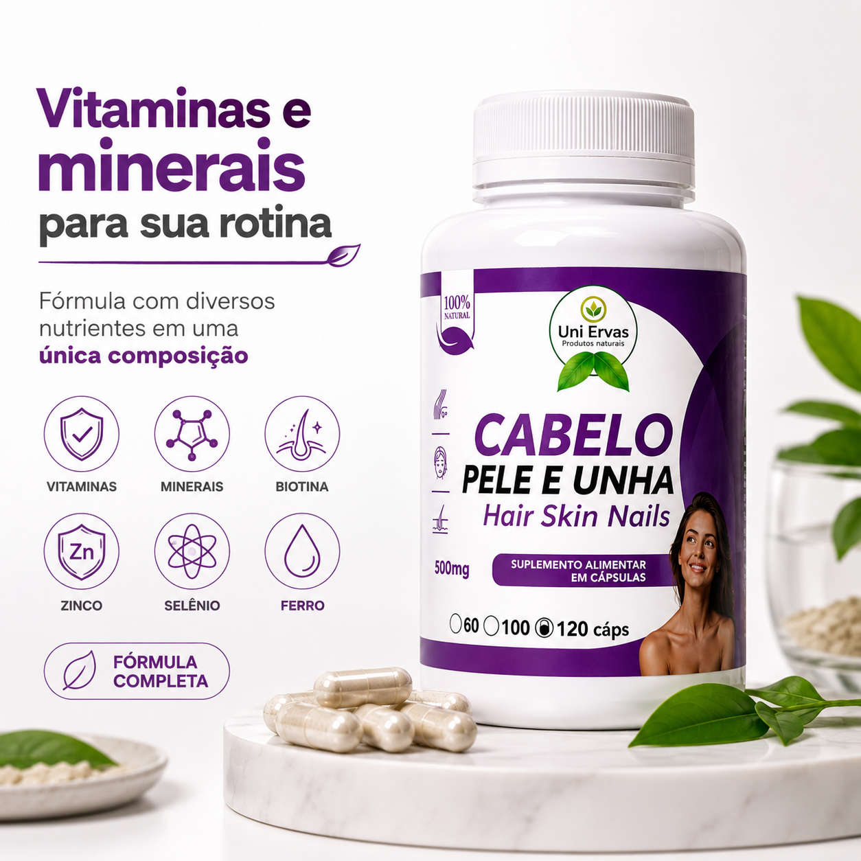 Cabelo Pele e Unha 500mg 120 Cápsulas