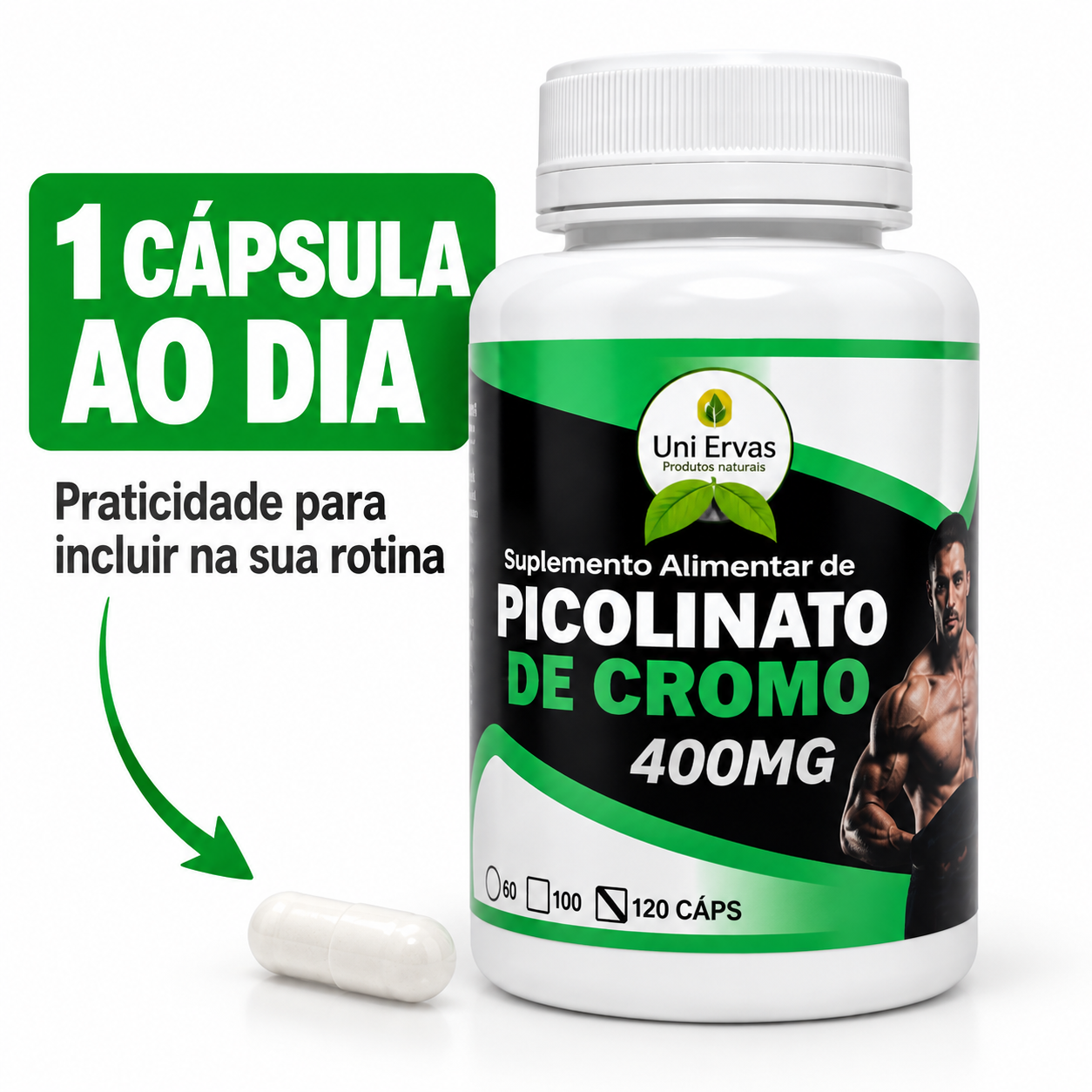 Picolinato de Cromo 400mg 120 Cápsulas