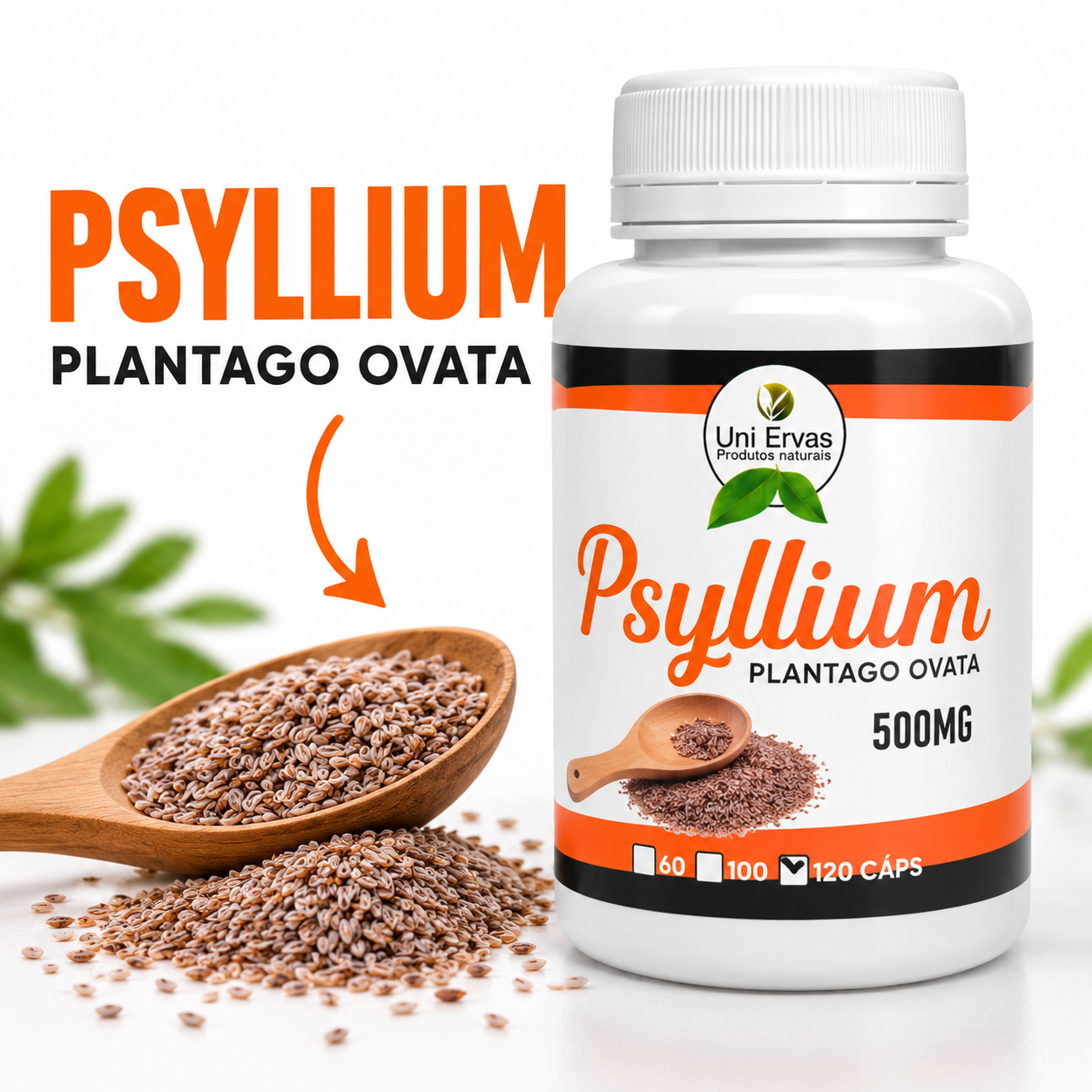 Psyllium Plantago Ovatae 500mg 120 Cápsulas