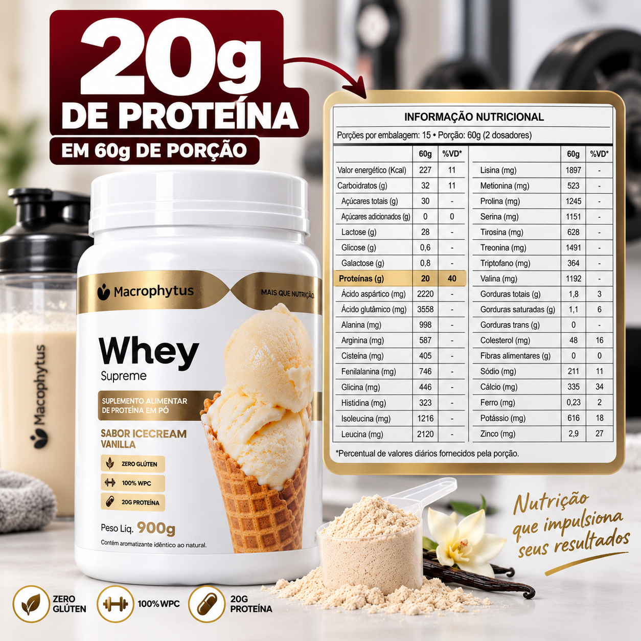 Whey Protein Supreme 900g Sabor Icecream Vanilla (Sorvete de Baunilha)
