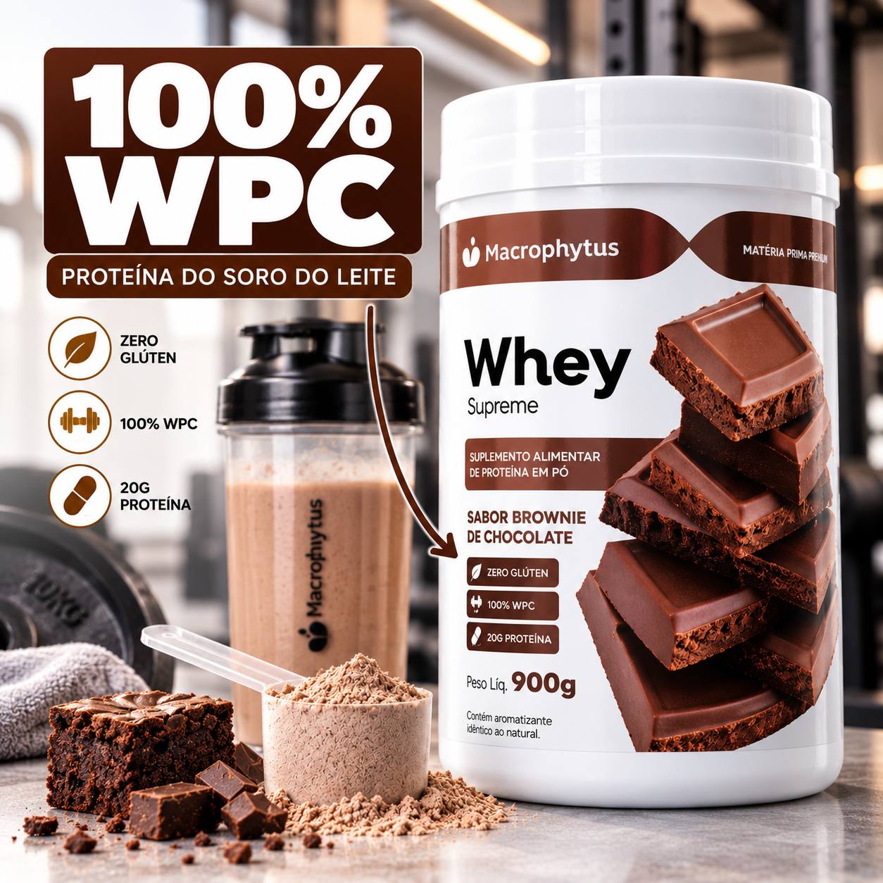 Whey Protein Supreme 900g Sabor Brownie de Chocolate